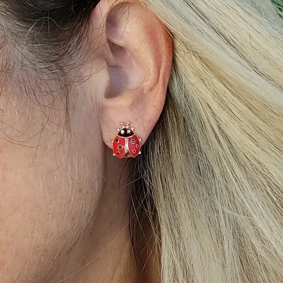 Ladybug Stud Earrings - Picture 3 of 7